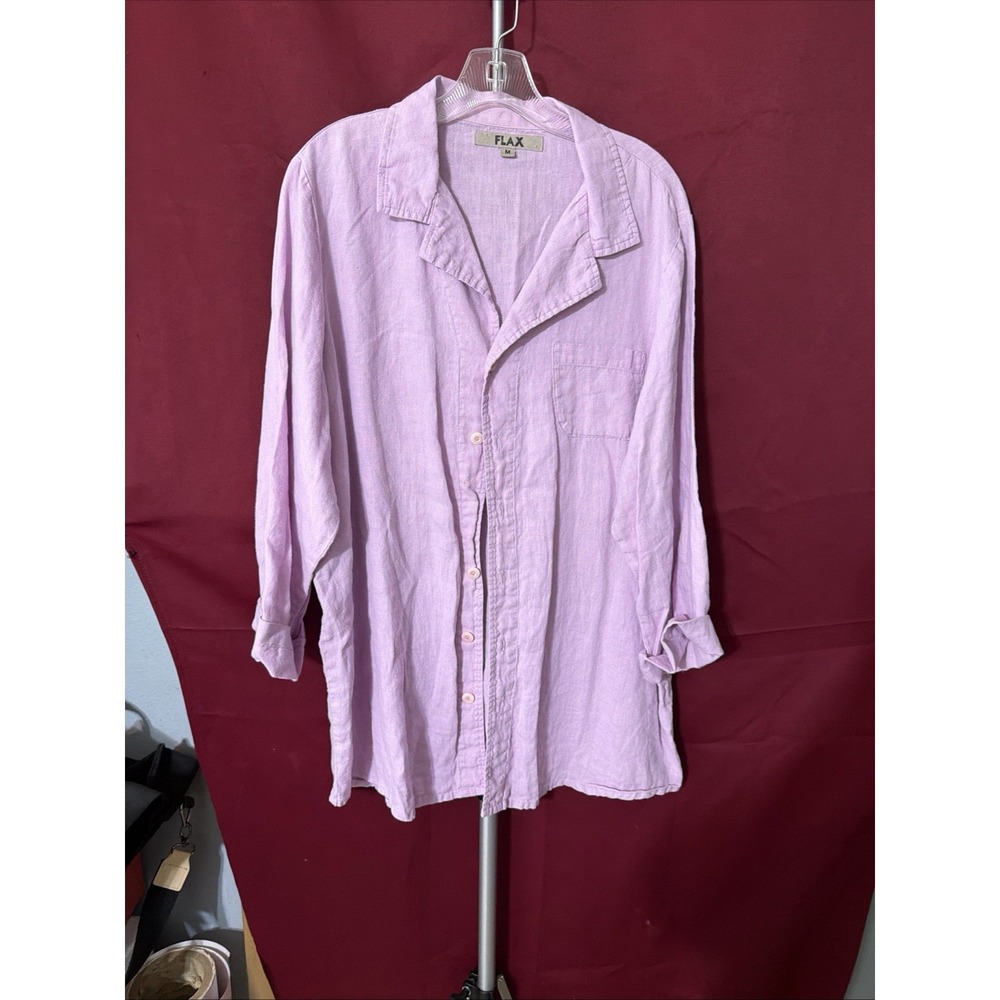 Flax Size M Light Purple Long Sleeve Button Top (A3243)
